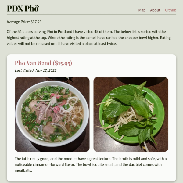 PDX Phở snapshot of website